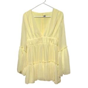 Miss Ord Yellow Balloon Sleeve Tiered Dress Flowy Womens Size L Statement Dress